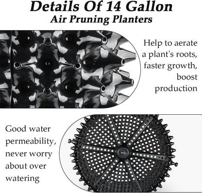 14 Gallon Air Pruning Planters, Plastic Pots for Plants, Large Plant Pots, Fruit Vegetable Garden