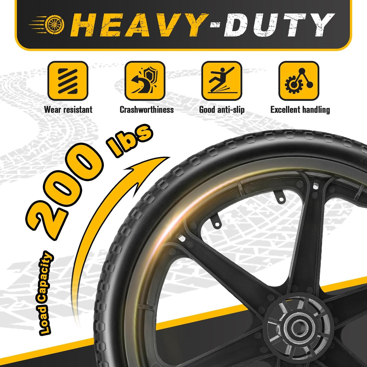 20x1.95" Rim Flat Free Cart Tire Assembly for Rubbermaid Garden Yard Cart, Garden Cart Wheels 20