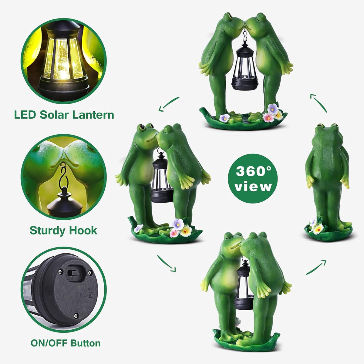 Solar Frogs Statue for Garden Decor Solar Lantern LED Outdoor Decoration Figurines for Porch