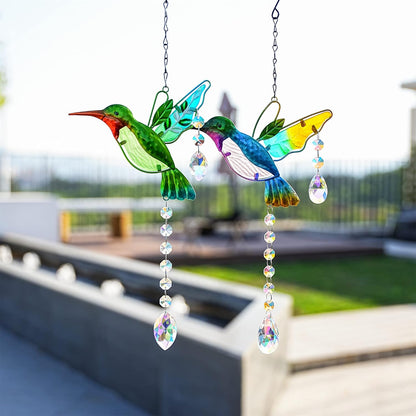 YU FENG 2PCS Hummingbird Suncatchers,Stained Glass Window Hanging Ornament,Rainbow Maker Crystal