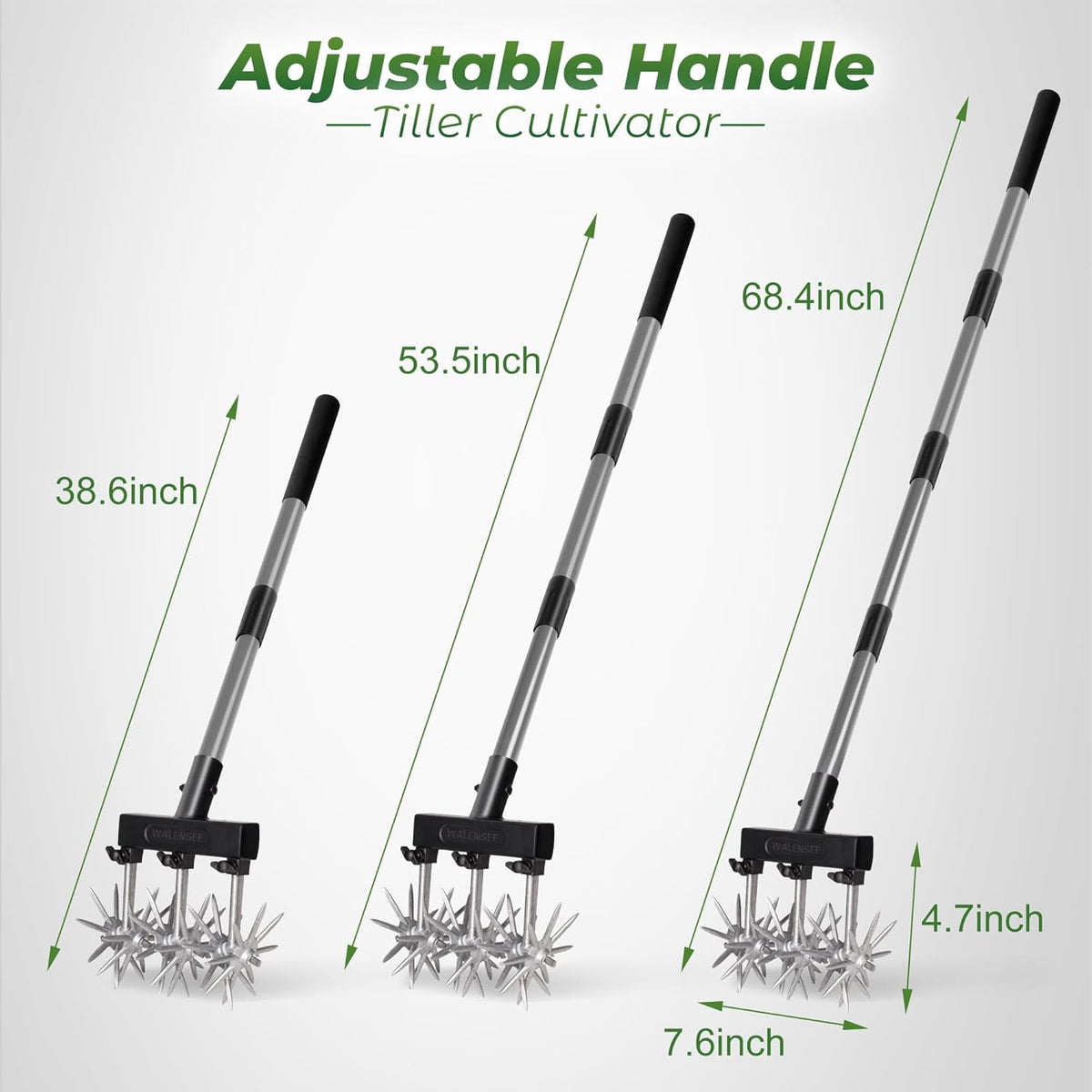 Walensee Rotary Cultivator Garden Tool – Adjustable Hand Tiller for Gardening & Lawn Care with