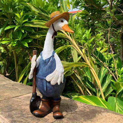 iRonrain Garden Statues Gardener Couple Duck, Indoor Outdoor Decorations Cute Ducks Art Décor Goose