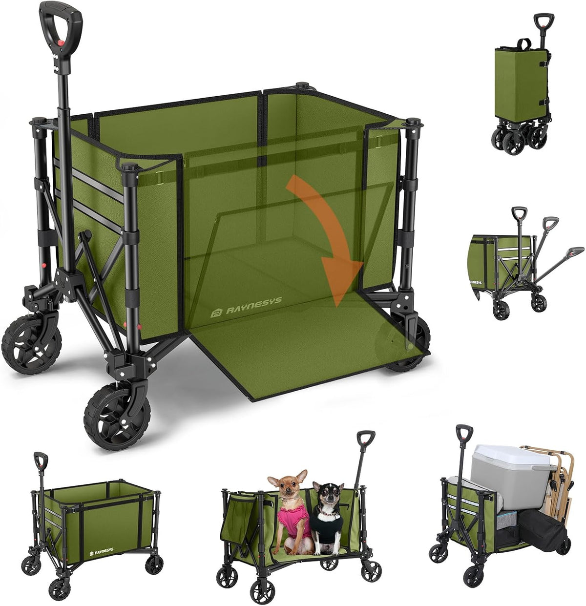 Collapsible Wagon Cart with Wheels 220lbs Foldable Wagon 120L Shopping Cart for Groceries Folding