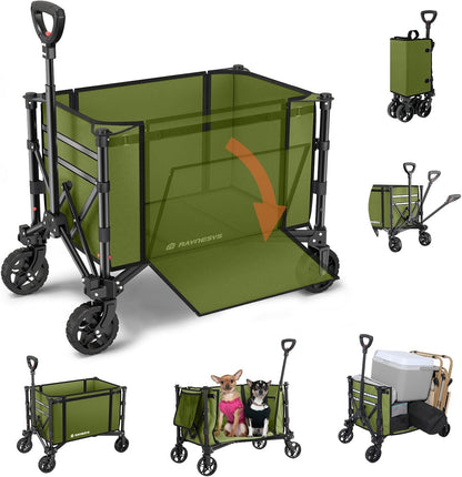 Collapsible Wagon Cart with Wheels 220lbs Foldable Wagon 120L Shopping Cart for Groceries Folding
