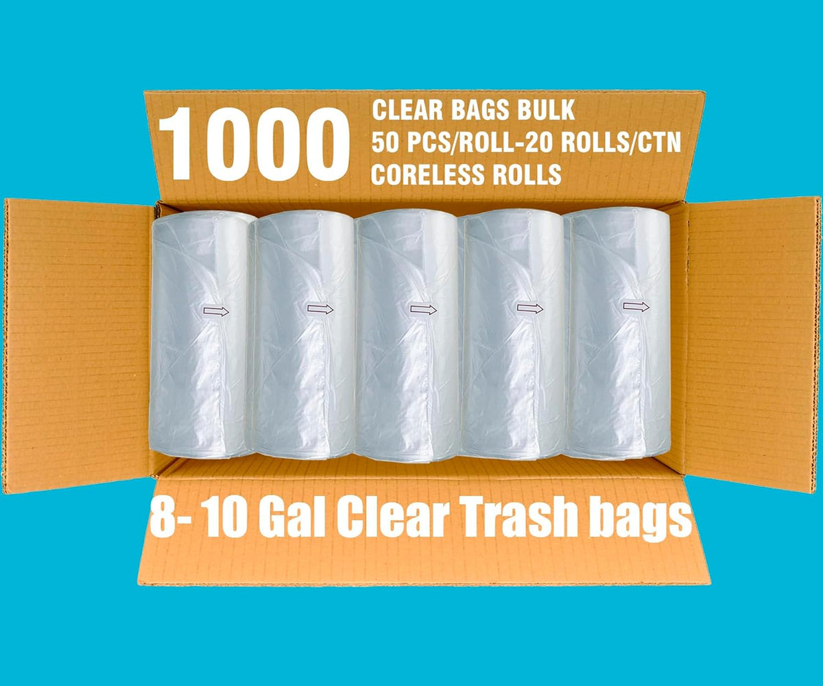 Trash Bags 8-10 Gallon, 1000 Count Bulk Value Pack, Clear Plastic Recycling Bags, Multi-purpose