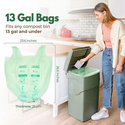 Compost Bags for Countertop Bin -Compostable Trash Bags made of Cornstarch - Leakproof & Tear