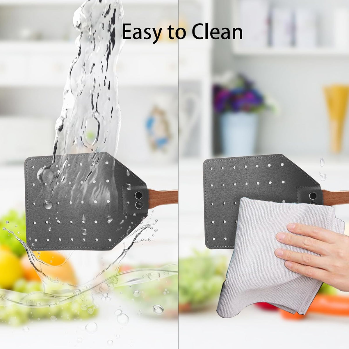 Indoor Leather Fly Swatter - 2 Pack Long Handle Heavy Duty Fly Swatter with Hanging Rope, Wood Fly