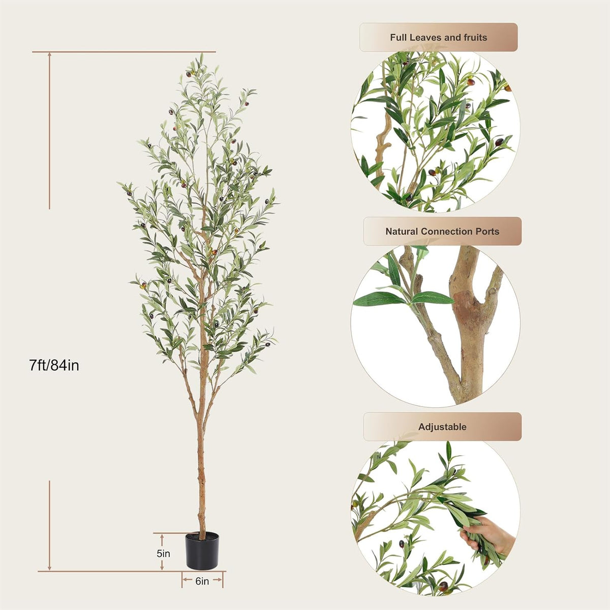 Bellacat Faux Olive Tree 7ft，Olive Trees Artificial Indoor with Natural Wood Trunk and Realistic