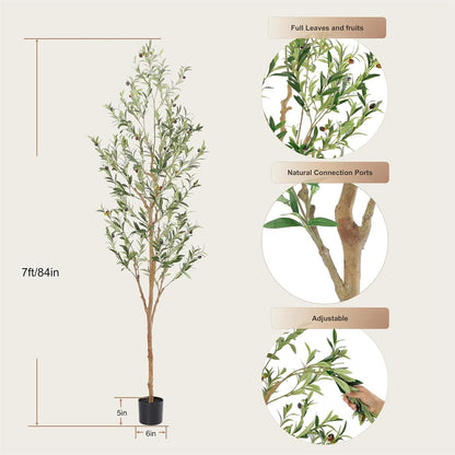 Bellacat Faux Olive Tree 7ft，Olive Trees Artificial Indoor with Natural Wood Trunk and Realistic