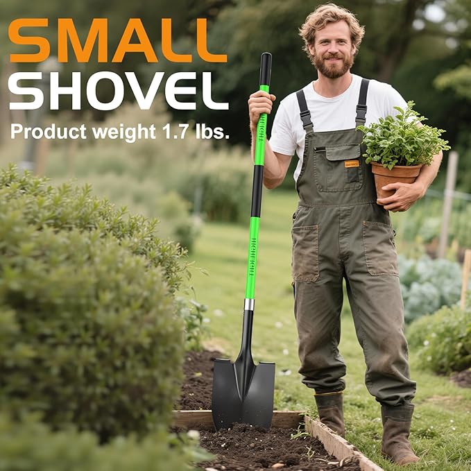 HIGHLIGHT Spade, Heavy Duty Gardening Shovel, Garden Shovel 56 inch for Digging, Round Shovel with
