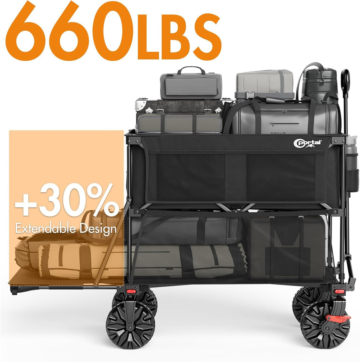 Portal Collapsible Large Double Decker Wagon with Brakes, 660lb Foldable Heavy Duty Utility Wagon