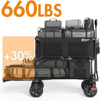 Portal Collapsible Large Double Decker Wagon with Brakes, 660lb Foldable Heavy Duty Utility Wagon