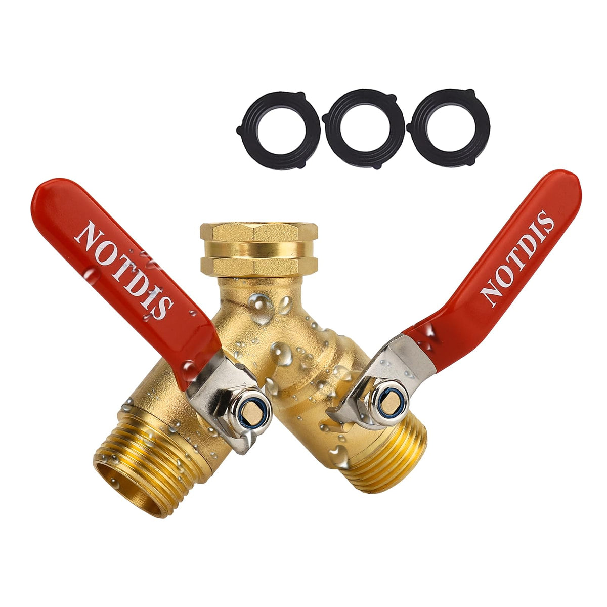Hose Splitter 2 Way Heavy Duty Brass Garden Hose Splitter with 304 Stainless Steel Long Handle