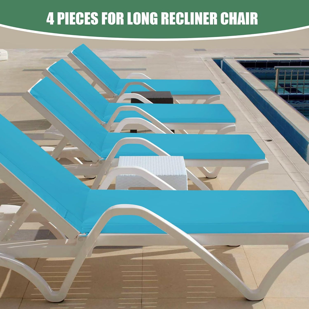 Chaise Lounge Cushions Outdoor Set of 4 - Waterproof and Fade Resistant Sun Lounger Replacement
