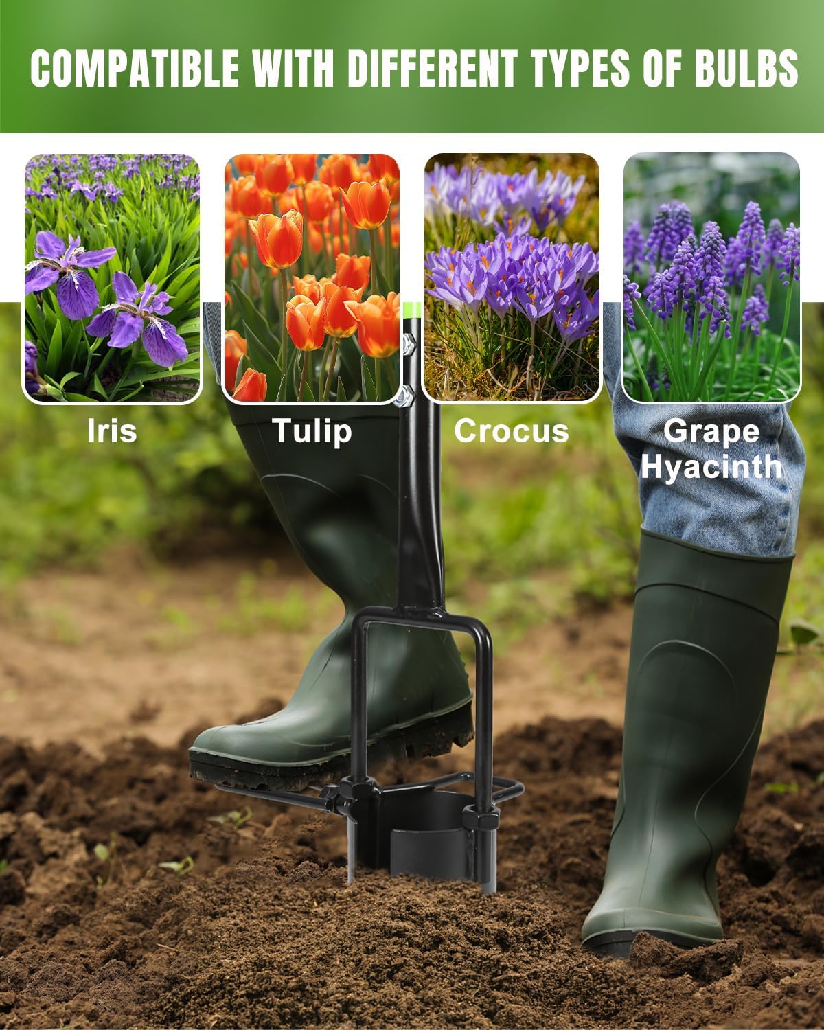 Joyhalo Bulb Planter Tool Long Handle, 30in Serrated Base, 5 in 1 Lawn Tool, Sod Cutter, Grass