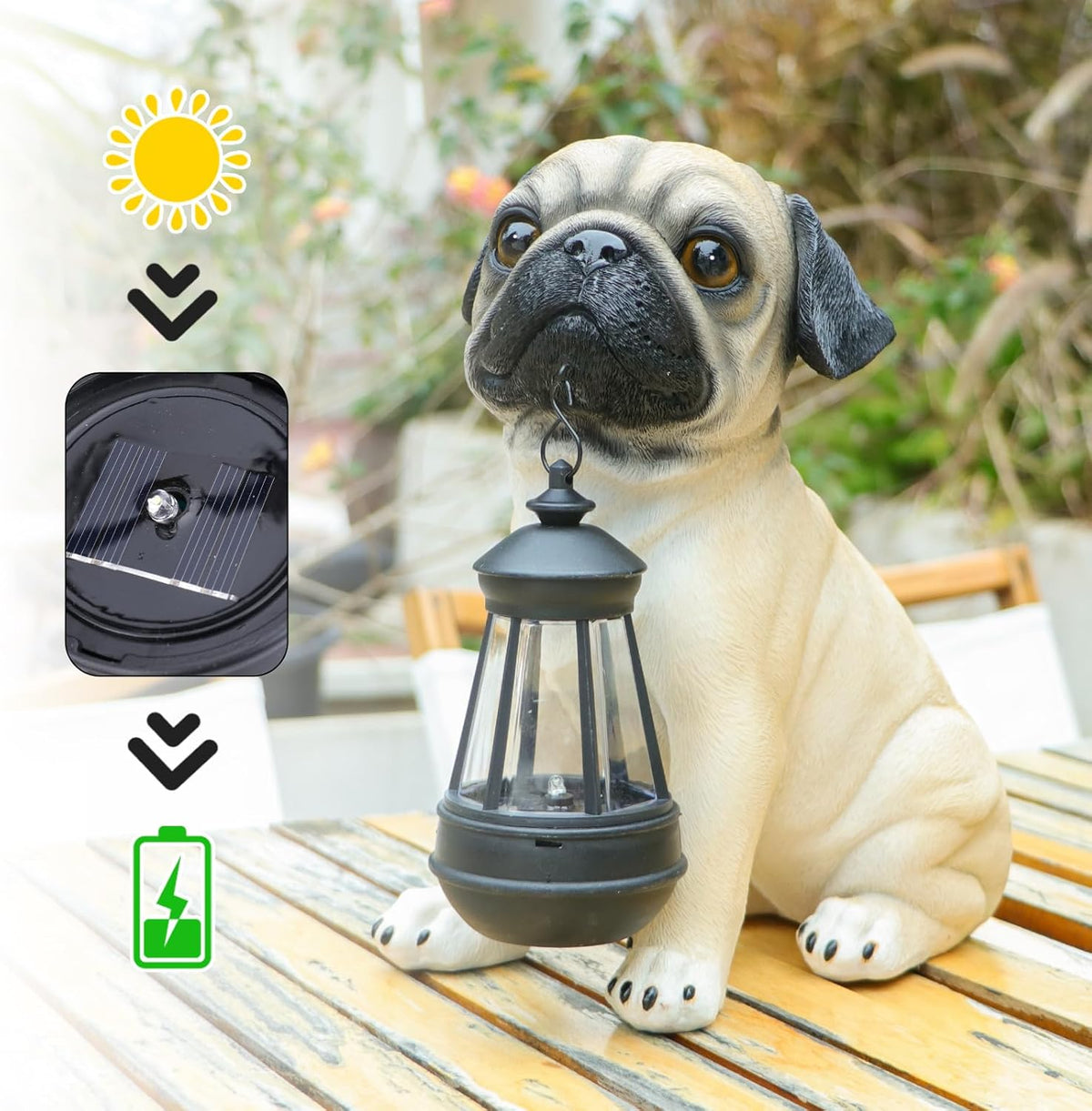 Afirst Solar Dog Garden Statue with Solar Lantern Outdoor Garden Pug Statues Figurines Lights
