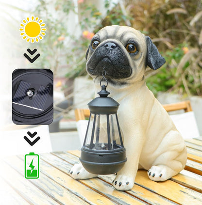 Afirst Solar Dog Garden Statue with Solar Lantern Outdoor Garden Pug Statues Figurines Lights