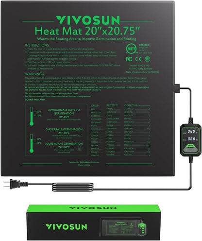 VIVOSUN 20"x20.75" Seedling Heat Mat with Built-in Temperature Controller, UL & MET-Certified