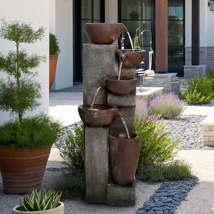 Naturefalls 39.7in.Modern Outdoor Fountain -5-Tier Resin Water Feature, Indoor Outdoor Garden