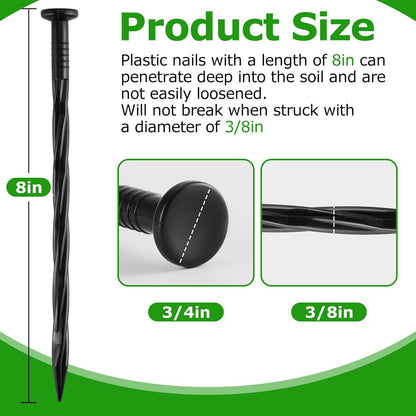 300Pcs 8-Inch Plastic Landscape Edging Spikes, Spiral Anchoring Nails for Weed Barrier, Paver