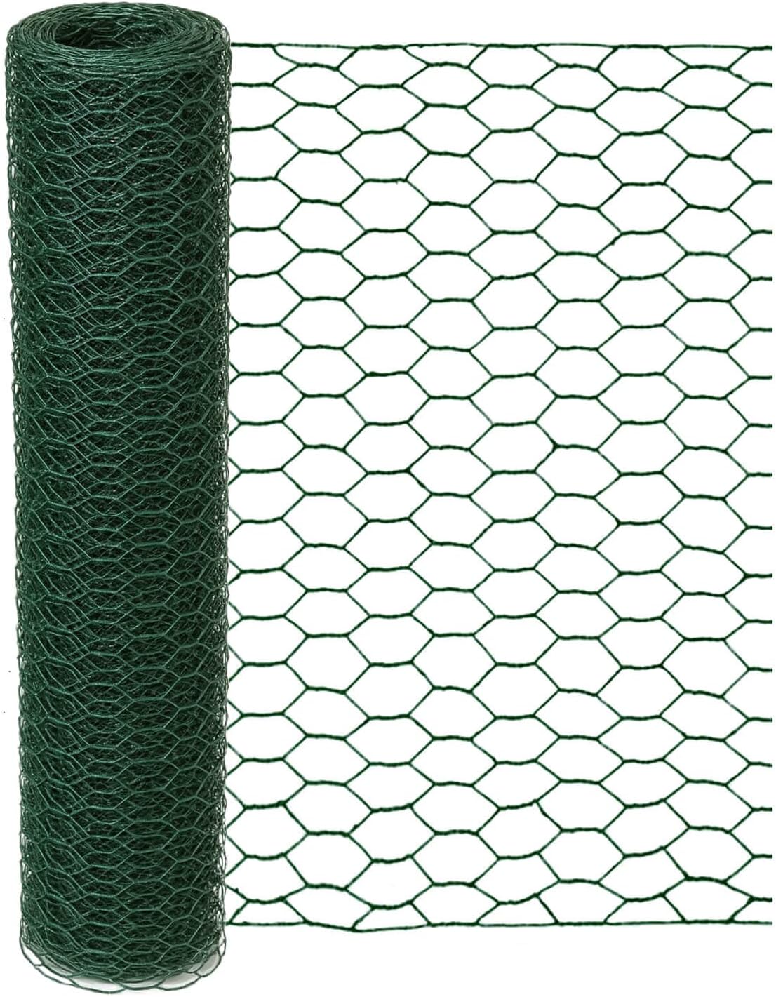 vensovo Green Chicken Wire for Crafts – 13.7"×236" PVC Coated Hexagonal Mesh Roll, cuttable and