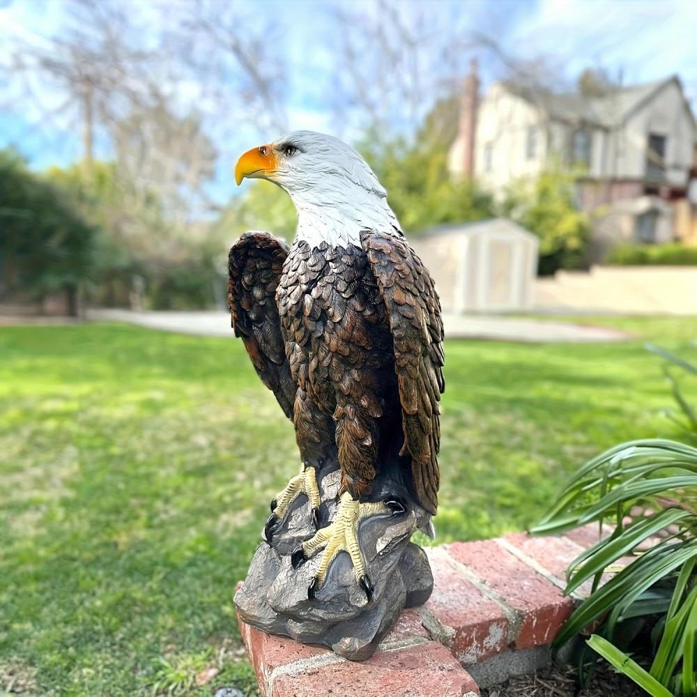 Large Garden Statue Standing Eagle Garden Sculpture, Majestic Hand Drawn Bald Eagle Decoration
