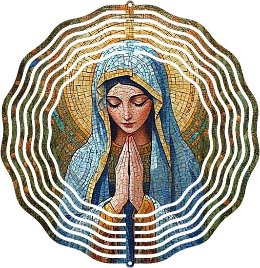 Virgin Mary Prayer Wind Spinner, Metal Wind Spinners Outdoor Indoor, Religious Virgin Mary Hanging