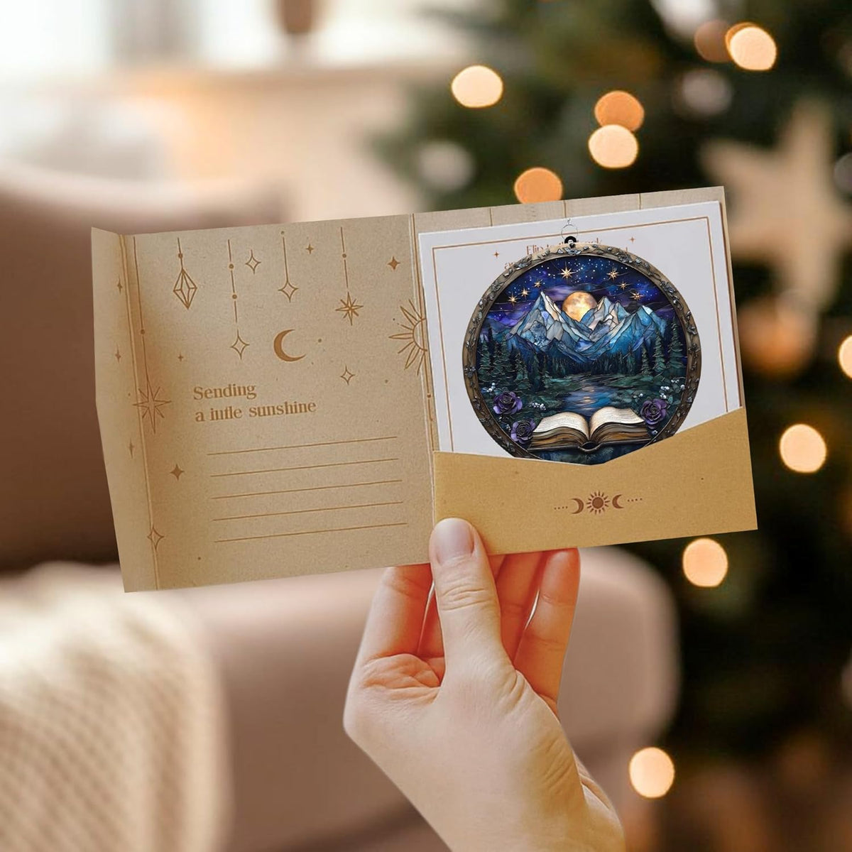 Mountain Books Bookish Acrylic Suncatcher Stained Glass Effect Window Car Hanging Christmas