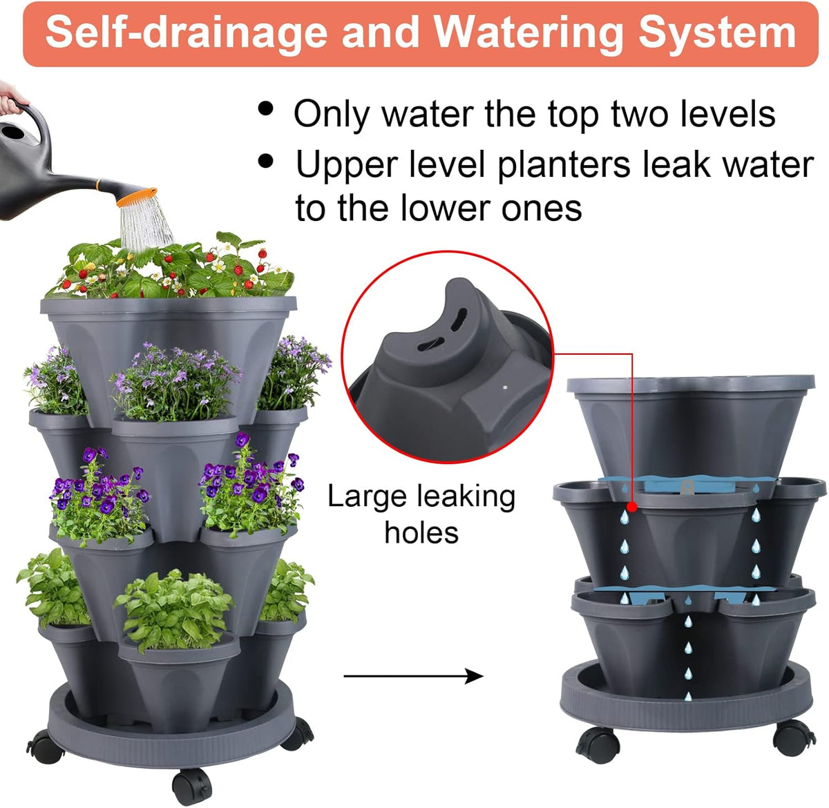 Vertical Planter 4 Tier Stackable Planters Garden Planters Strawberry Herb Flower and Vegetable