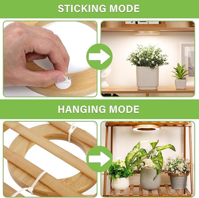 LORDEM 6.3” Bamboo Ceiling Grow Light for Indoor Plants, 72 LEDs Full Spectrum Plant Light, Corded