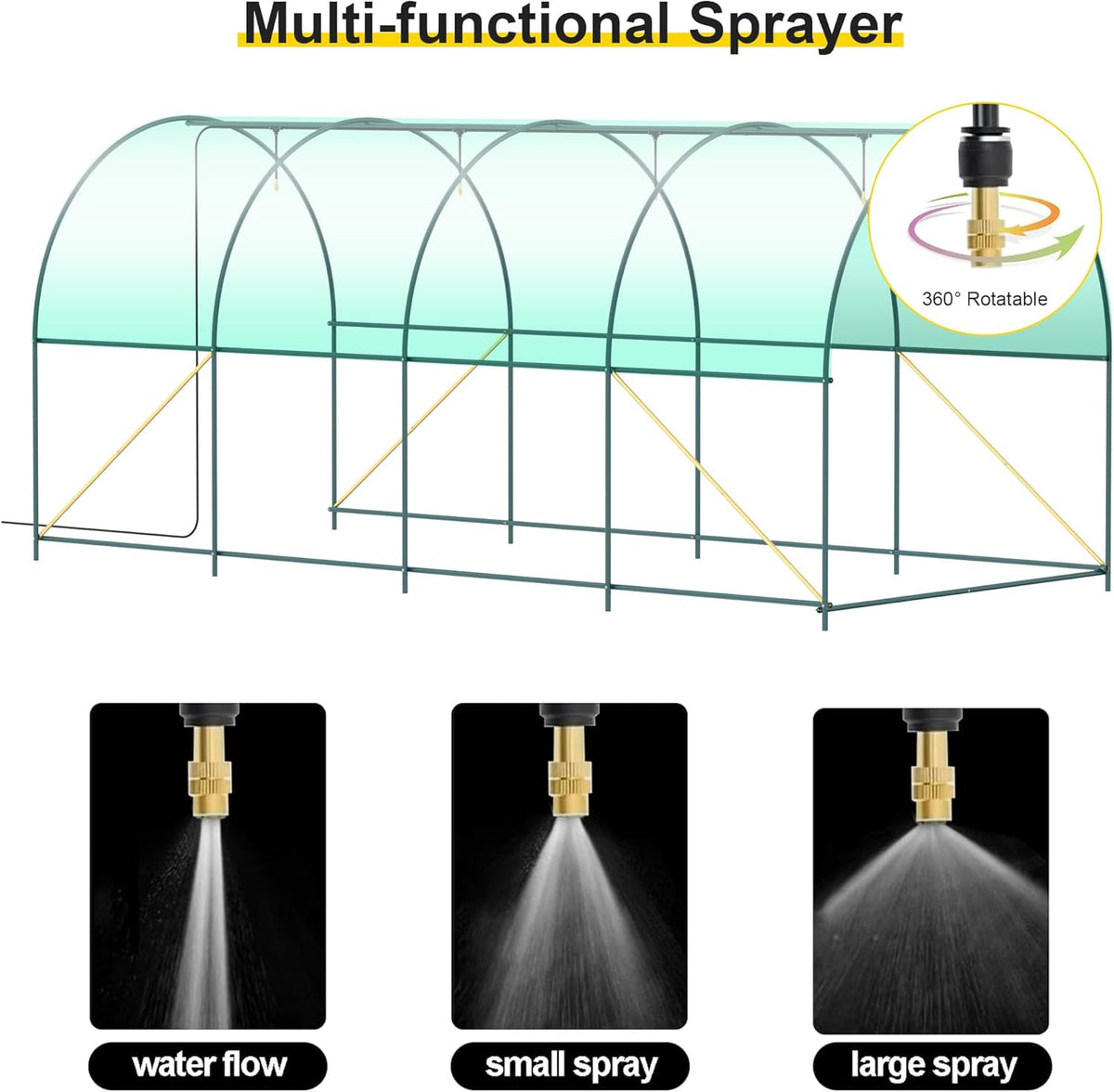 15x7x7 FT Walk-in Greenhouse for Outdoors w/ Watering System,8-Ventilated Screen Window Portable