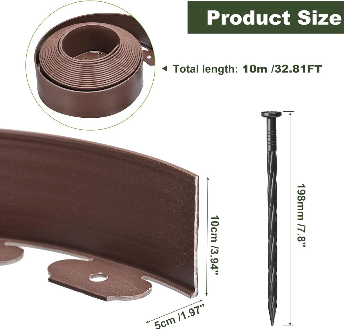 uxcell Landscape Edging, 1Pcs 33FT x 4" - No Dig Garden Edging Kit with 30 Stakes, Landscape Edging