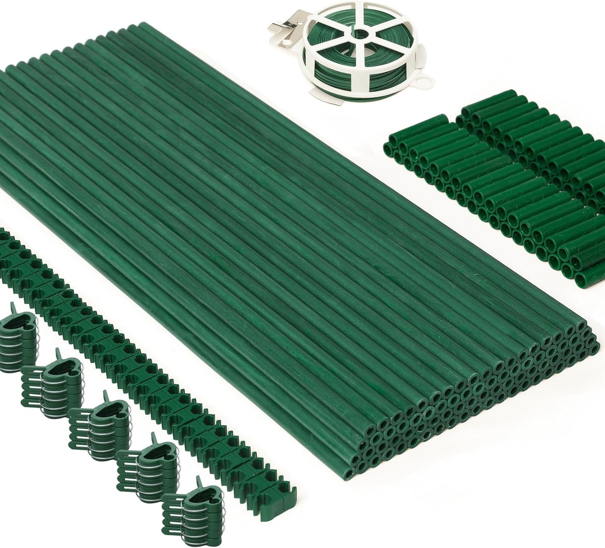 MAXPACE 249pcs Garden Stakes Kit: Includes 80 Sets of Fiberglass Plant Sticks Supports &