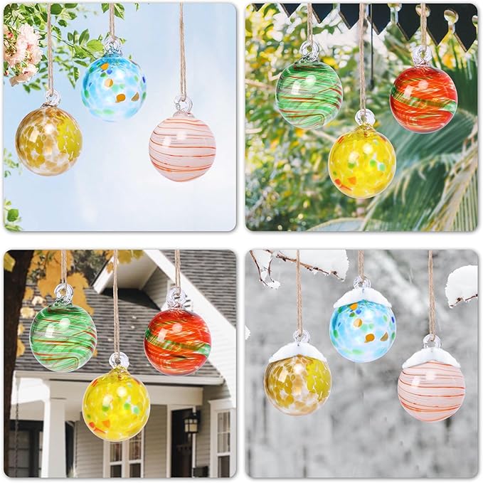 VCUTEKA Hanging Garden Gazing Ball, Hand-Blown Glass Witch Ball for Outdoor Garden Décor, 6pcs 3"