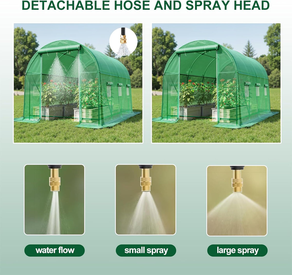 Greenhouse with Watering System, 10x7x7 Outdoor Greenhouse with 6 Mesh Windows and 1 Door, Easy
