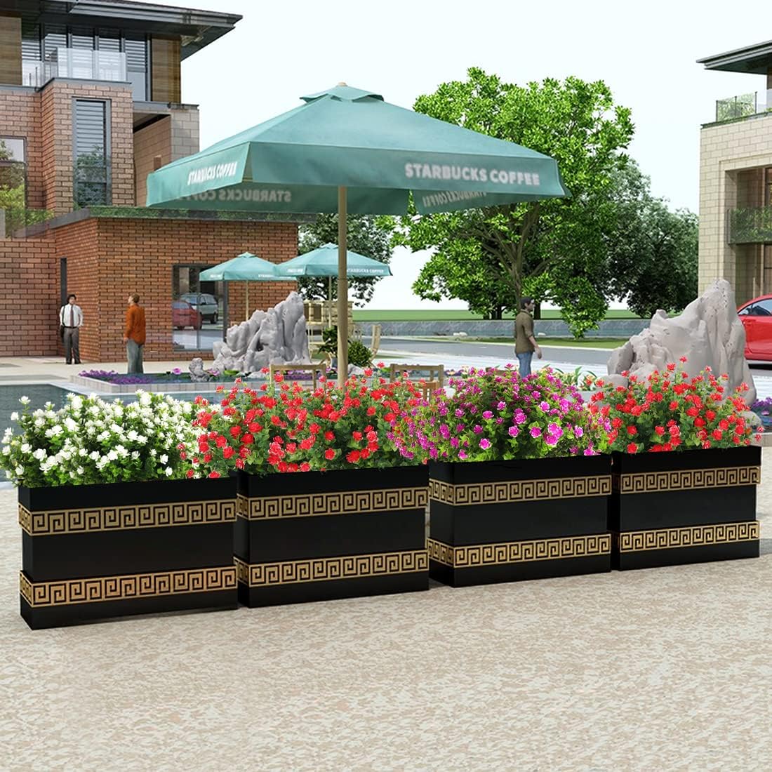 Outdoor Artificial Plant UV Resistant Fake Stems Plants, Faux Plastic Greenery for Indoor Outside