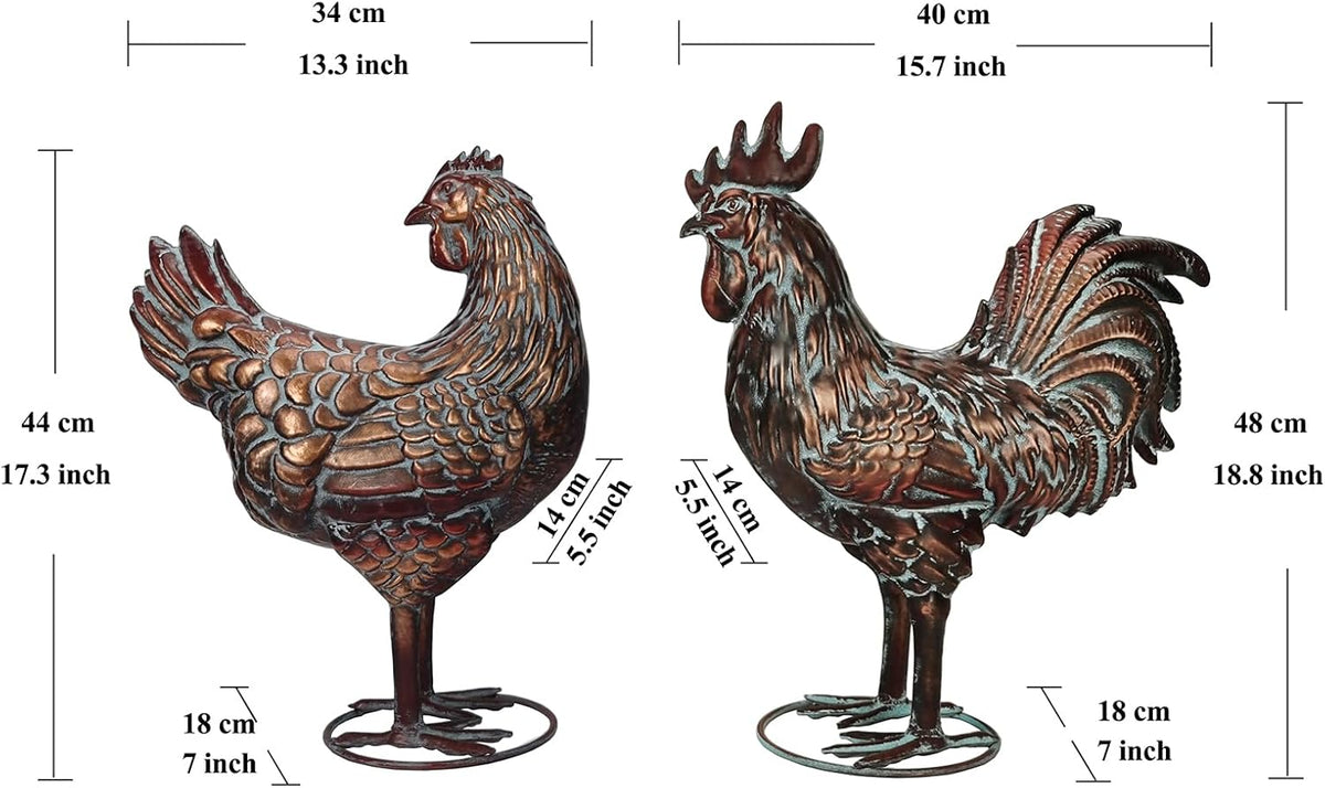 Metal Chicken Yard Decor, Farmhouse Metal Rooster Hen Yard Art, Outdoor Chicken Garden Statues