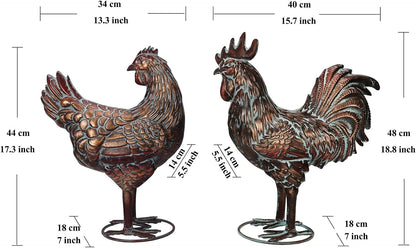 Metal Chicken Yard Decor, Farmhouse Metal Rooster Hen Yard Art, Outdoor Chicken Garden Statues