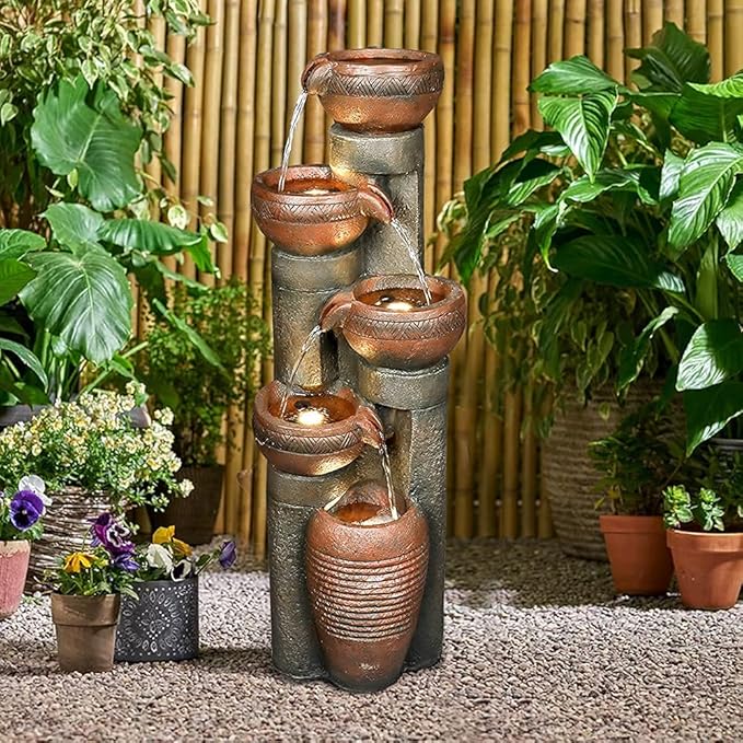 5 -Tier Outdoor Garden Water Fountain Decor, Resin Fountain for Garden, Floor Patio, Deck, Porch