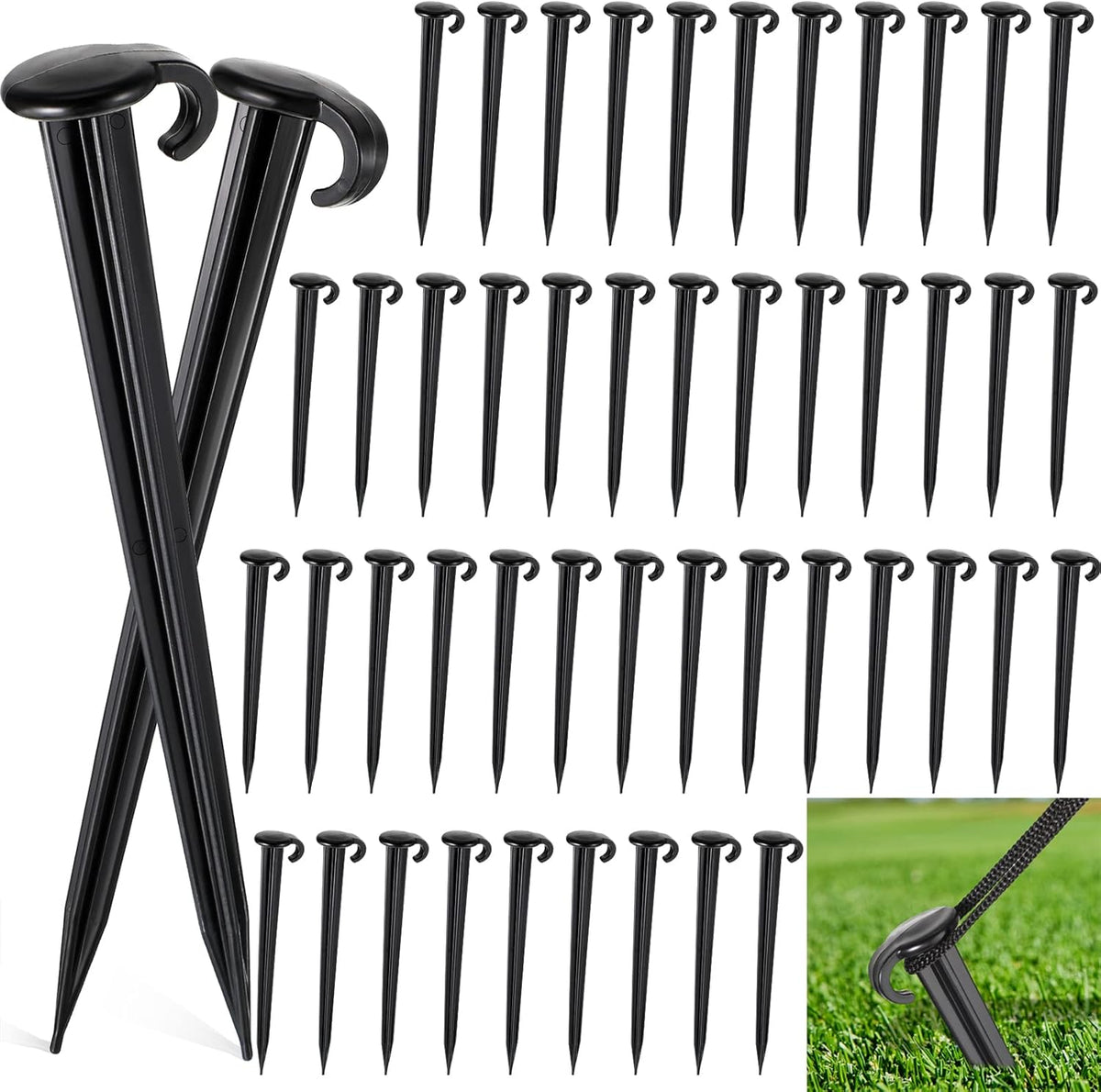 Vicenpal 50 Pcs 7 Inch Plastic Yard Stakes Inflatables Heavy Duty Plastic Garden Stakes for Tent