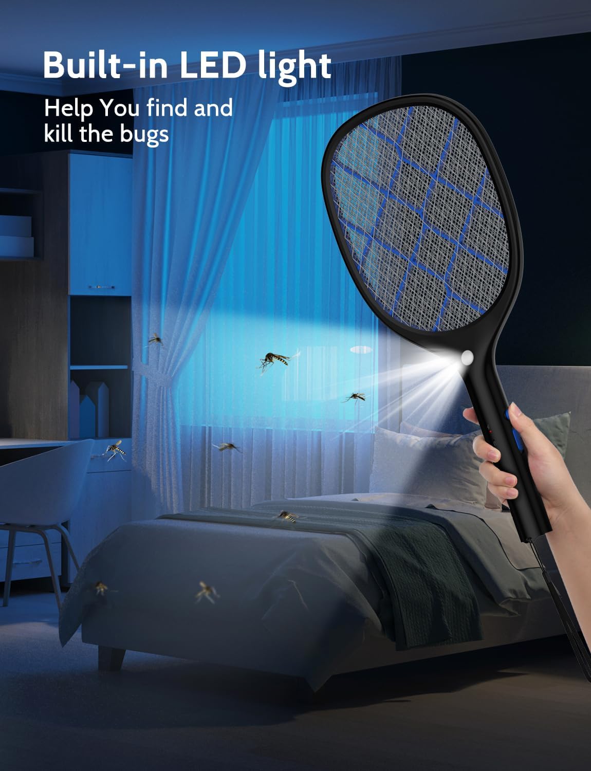 YISSVIC Electric Fly Swatter Bug Zapper Racket 4000V Rechargeable Mosquito Killer with LED Light