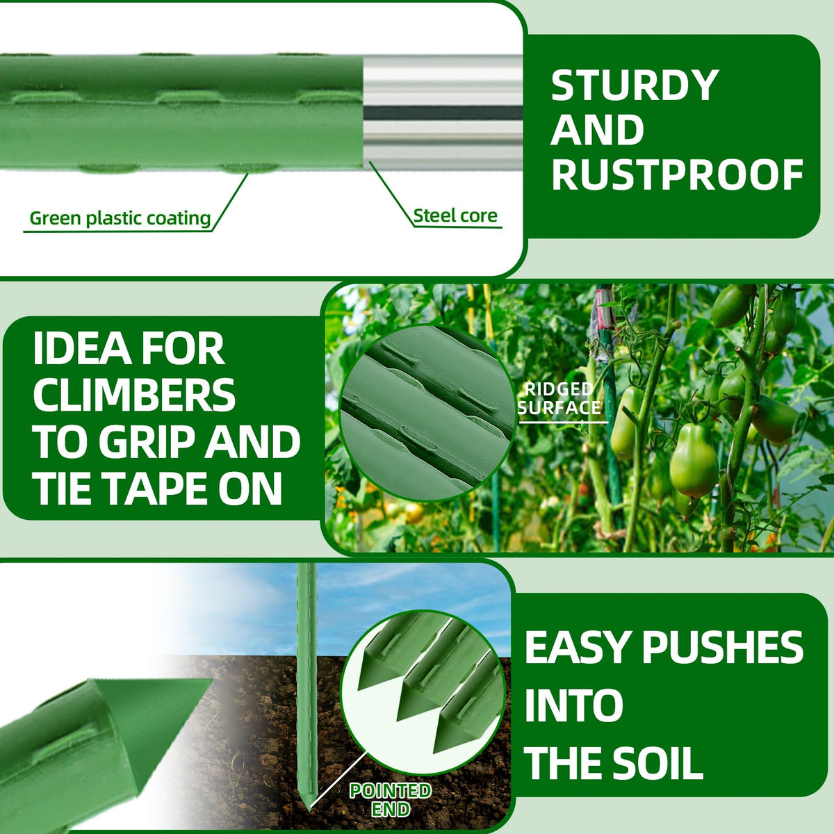 Fabulas Garden Stakes 16 Inch 70 Pack, Diy 4ft 5ft 6ft 7ft 8ft Tomato Stakes Plastic Coated Metal