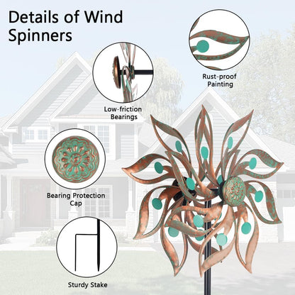 Viveta Metal Wind Spinners Outdoor,Vintage Kinetic Wind Spinner Garden Pinwheels with Metal Stake