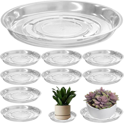9 Packs 12 Inches Large Clear Plant Saucers for Indoor Outdoor Use Heavy Duty Plastic Plant Trays
