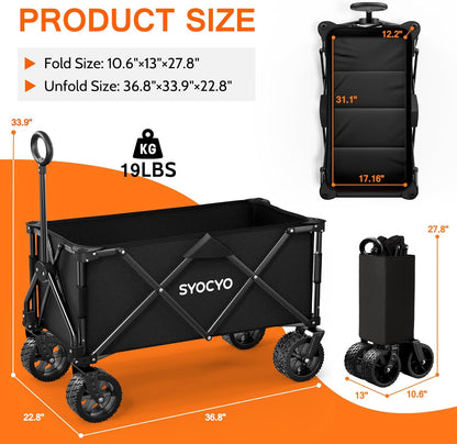 Collapsible Wagon with Big Wheels, Beach Wagons Carts Foldable with All-Terrain Wheels, Large