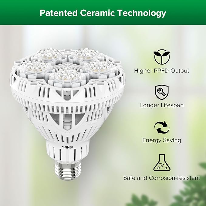 SANSI Grow Lights for Indoor Plants, 4 Dimmable Levels 30W Full Spectrum Plant Lights for Indoor