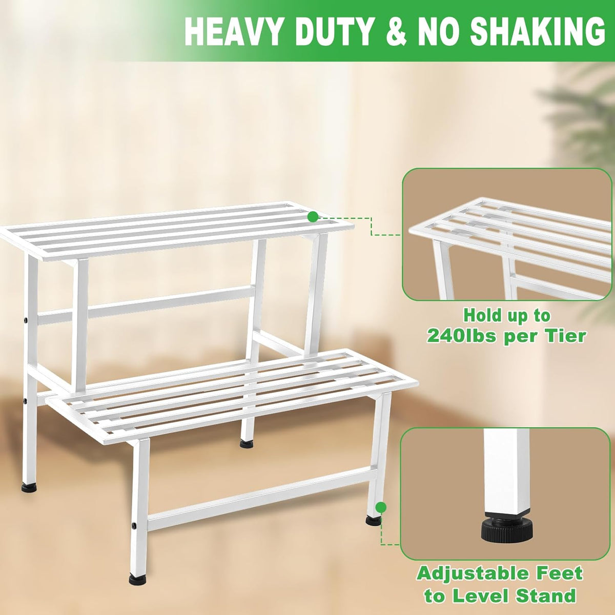 Metal Plant Stand Outdoor Plant Shelf Indoor,2 Tier Heavy Duty Ladder Plant Stands for Multiple