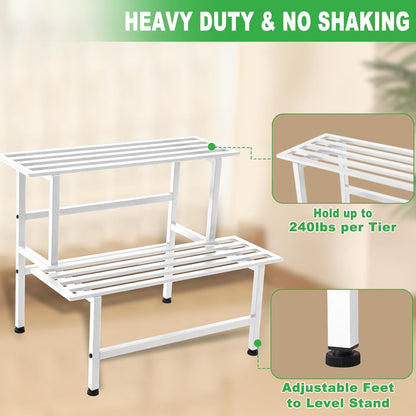 Metal Plant Stand Outdoor Plant Shelf Indoor,2 Tier Heavy Duty Ladder Plant Stands for Multiple