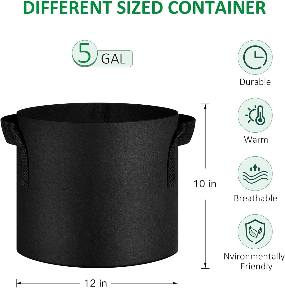 24-Pack 5 Gallon Thickened Non-Woven Grow Bags, Aeration Fabric Pots with Handles