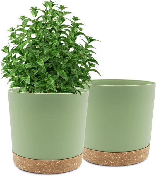 QCQHDU 10 inch Plant Pot, 2 Pack Planters for Indoor Plants with Drainage Holes & Saucer, Outdoor